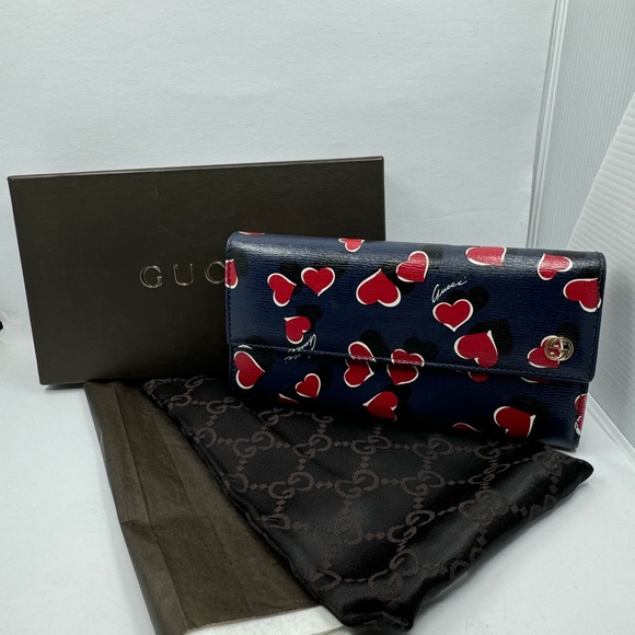 Gucci Navy Long Wallet with Red Heart 23993 - Picture 1 of 6